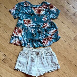 Floral Ruffle Top and Cream Shorts Set
